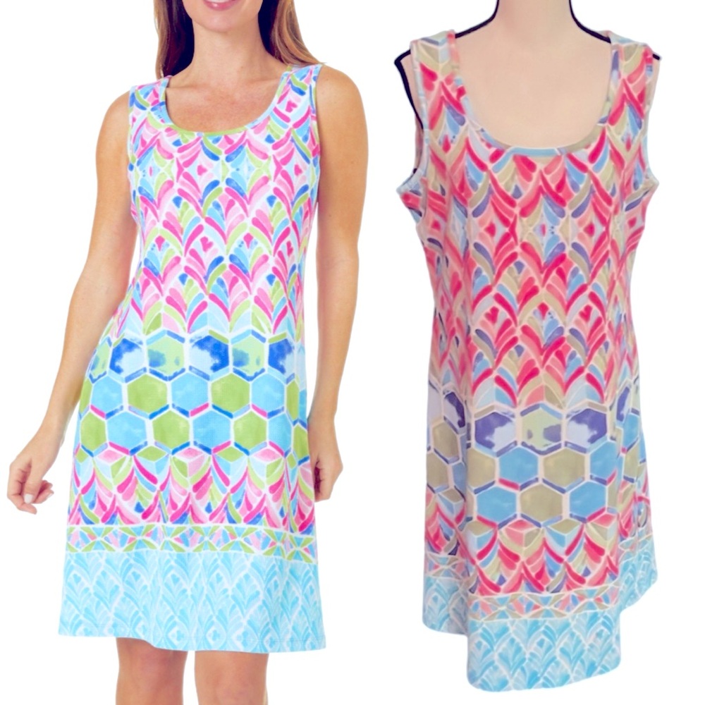 Ronni Nicole Sleeveless Multicolor Textured Geometric Print Dress Size Large